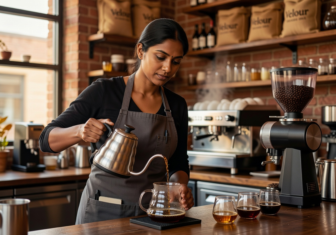 Priya Nair, lead barista and coffee educator at Velour Coffee Roasters café